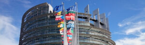 European Parliament with Flags of Europe